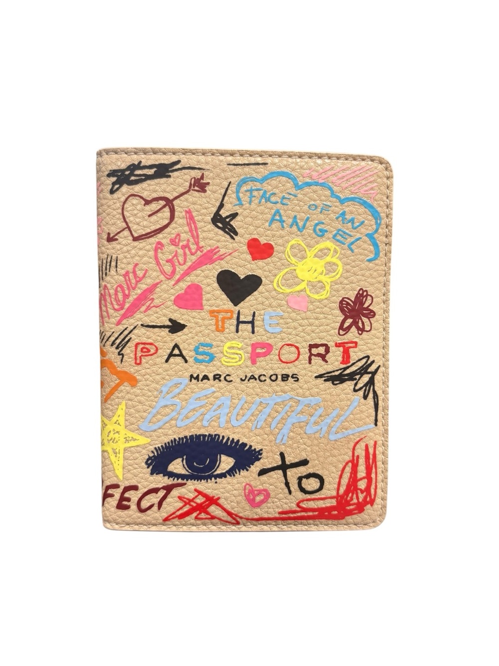 Marc Jacobs Beige Graffiti Passport Cover with Multicolor Accents